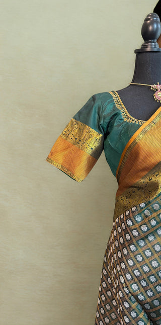 Traditional green pattu ayiram butta kanchi pattu saree Brocade pure kanchi BRIDAL kanchi pattu saree online usa