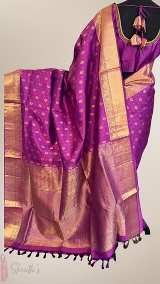 Shade of Purple Pure Kanjivaram Handloom pure silk Muhurtam Wedding Saree with ready to wear ship Blouse Online USA