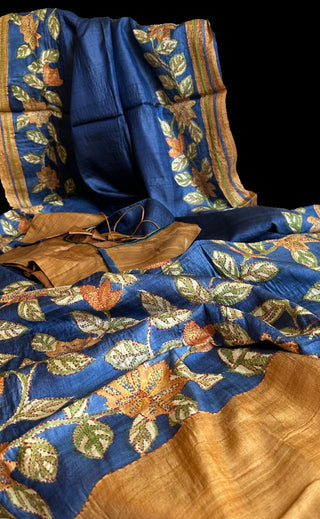 tussar katan saree usa hand painted saree online usa partywear saree easy drape saree online usa