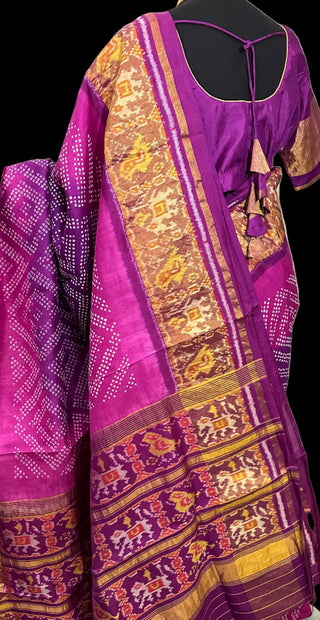 Purple patola silk saree bandhani  pallu with stitched blouse