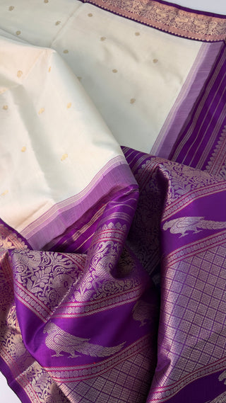 Ven Pattu kanjivaram purple  Kanchi pattu saree gold silver zari Indian wedding saree pure silk saree with stitched blouse usa online shopping