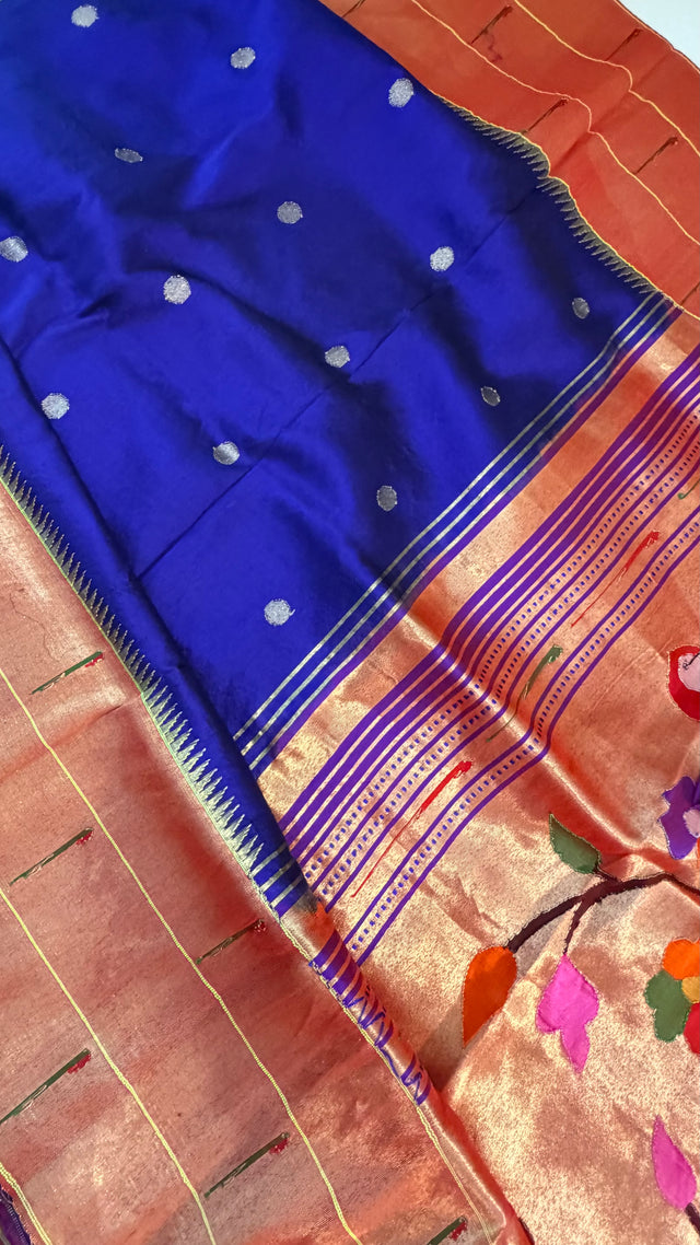 Blue  Paithani silk saree online usa paithani sarees usa comes with stitched blouse