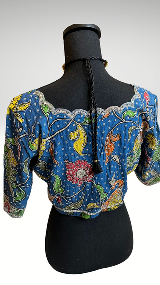 Pure pen kalamkari hand painted blueready made blouses