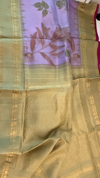 Pure Gadwal Eco Print Handloom silk saree with stitched Blouse Easy drape pure silver zari Indian wedding muhurtam silk bridal blouse online shopping usa