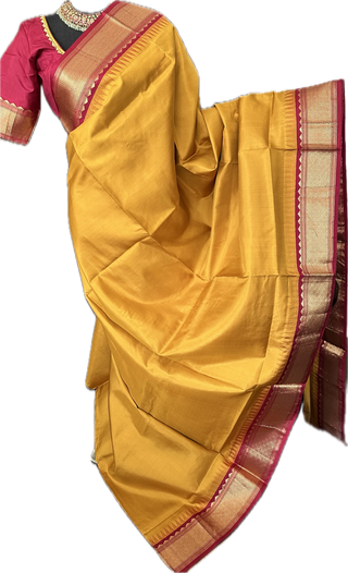 Pure   kanjivaram mustard  silk saree with prestitched blouse