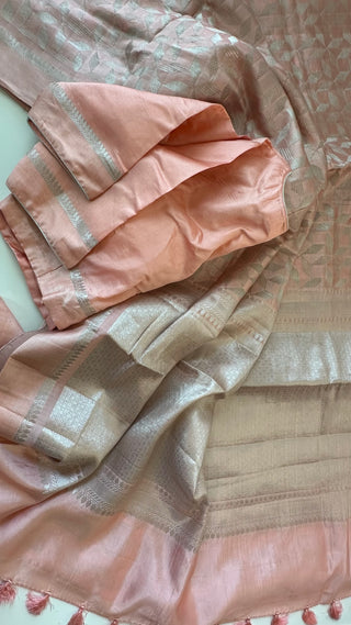 Chinya silk with silver zari with stitched blouses