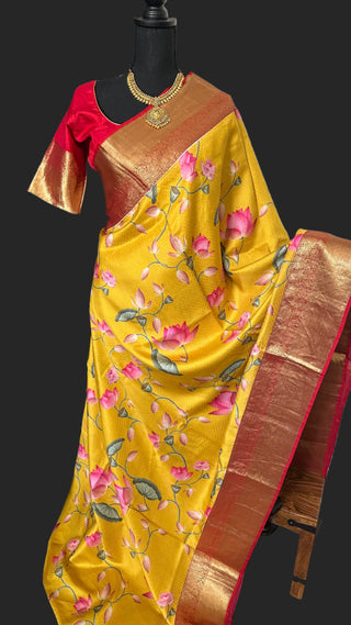 Printed soft silk saree usa pooja saree pichwai printed soft silk saree online USA 