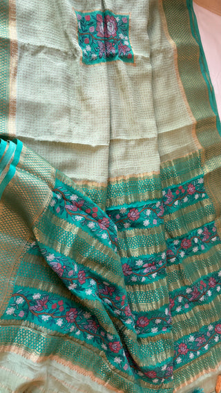 Pure Green Pure crepe high Gsm Mysore Soft Silk Saree beautiful embroidered saree Indian Wedding & Bridal Silk Saree ready to ship for bride