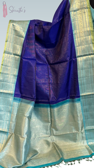 Shades of Beautiful Blue vaira oosi kanchi pattu saree fine weave kanchi pattu bridal