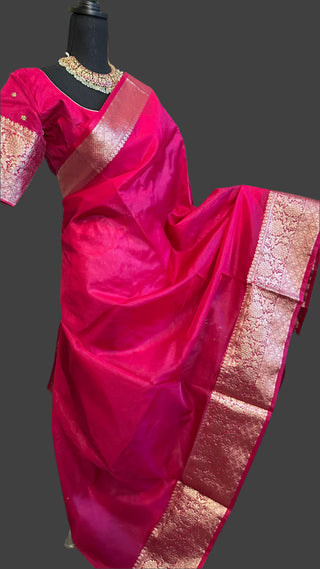 Pink Organza saree with prestitched blouse- party wear Organza
