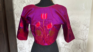 Purple pure zari Paithani blouse online usa silk blouses ready to wear online shopping