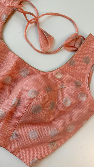 Peach Zari Kota Silver zari sleeveless Blouse  Readymade Blouse with Ready to Ship Online USA