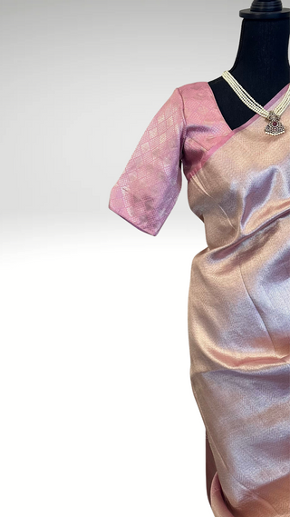 Pastel Pink Benerasi silk saree with stitched  handwoven blouse online shopping usa