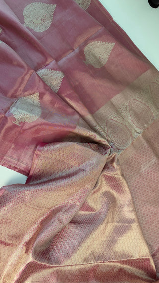 Pink Tissue Pure silk pattumuhurtam saree pure zari Kanjivaram silk saree with prestitched blouse embroidered blouse