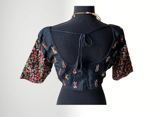 Black pure Tussar silk blouse embroidere  stitched blouse online usa silk blouses ready to wear online shopping blouse online