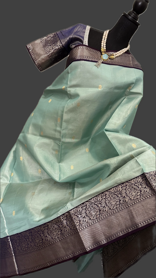 Silver zari pastel tissue kanjivaram silk saree blouse embroidered blouse