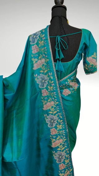 Handloom Pure soft silk embroidered borders and pallu silk handwoven blouse border