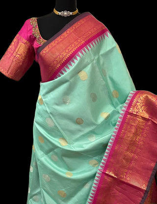Bright green with pink gadwal saree online usa pure gadwal silk saree usa 