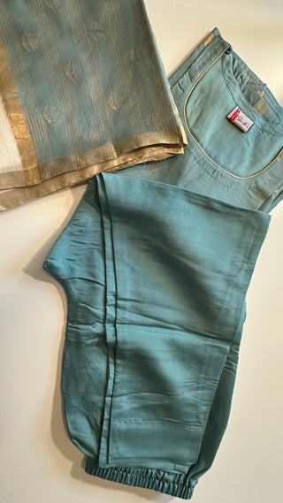 Light Blue Chanderi Silk Cotton Salwar Set with Ivory Dupatta – Handwoven Elegance Online USA