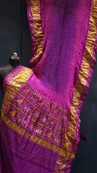 Purple patola silk saree bandhani  pallu with stitched blouse