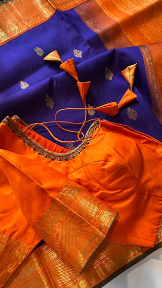 Orange and blue saree kanjivaram silk saree online usa pure kanchi pattu saree indian bridal saree online usa