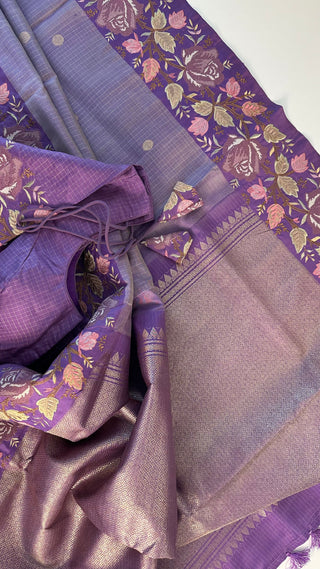 Lavender Embroidered Kanjivaram Silk Saree  Embroidered Blouse – Wedding & Party Wear Saree Online USA