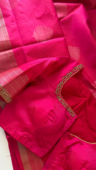 Pure Soft Silk Saree pink silk saree with embroidered  Stitched Blouse Indian Saree Online USA Ready to Ship Saree Online USA Easy Drape
