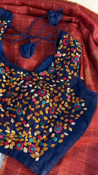 Rouge Pink Tussar pure silk saree embroidered blouse with pure handloom saree Handloom silk Tussar with embroidery silk blouses zari borders and fine checks Partywear bridesmaids