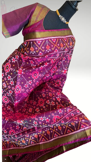 Pure Patola Silk Saree ikat blouse stitched blouse Partywear pooja wear ready to ship Saree USA altered to fit