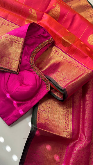 Orange pure kanchi BRIDAL checks  kanchi pattu saree online usa