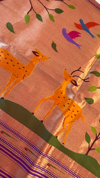 Original Tissue Pure  Paithani silk half over handwoven pastel saree online usa  all over pure zari paithani sarees usa comes with stitched blouse.