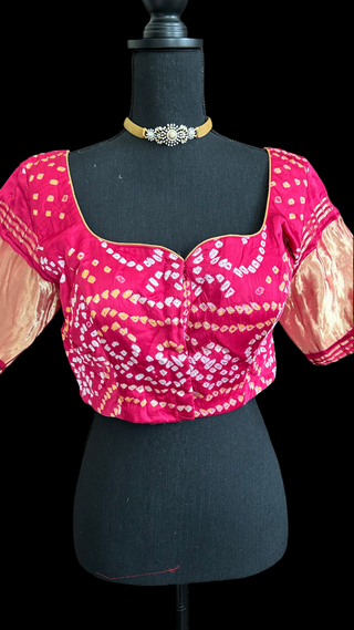 Pink Bandhani silk blouse online usa 