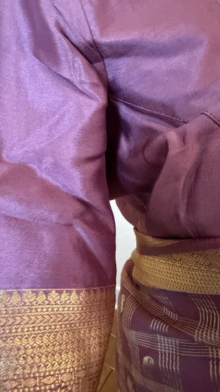 Handloom Pastel’s Lavender Georgette checks  Beneras silk saree with stitched blouse  online shopping Partywear
