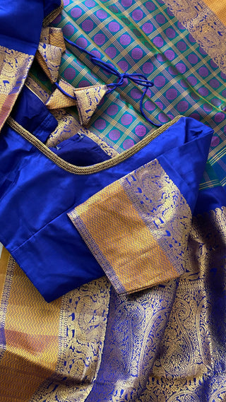 Traditional ayiram butta kanchi pattu saree Brocade pure kanchi BRIDAL peacock blue double color mayil kanchi pattu saree online usa