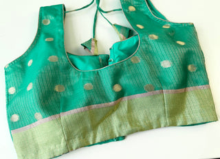 Teal Zari Kota Silver zari sleeveless Blouse  Readymade Blouse with Ready to Ship Online USA