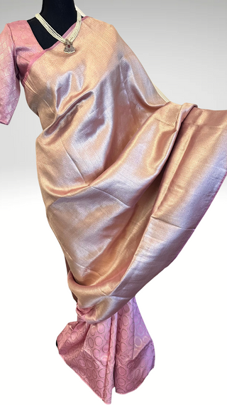 Pastel Pink Benerasi silk saree with stitched  handwoven blouse online shopping usa