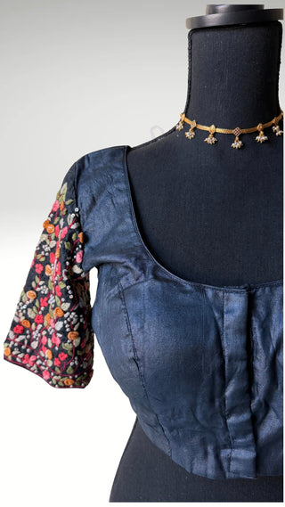 Black pure Tussar silk blouse embroidere  stitched blouse online usa silk blouses ready to wear online shopping blouse online