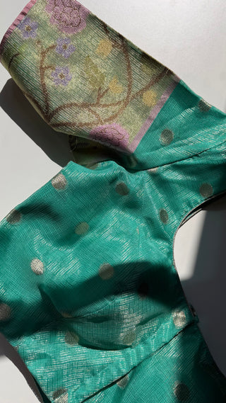 Pastel Green Zari Kota zari sleeveless Blouse  Readymade Blouse with Ready to Ship Online USA