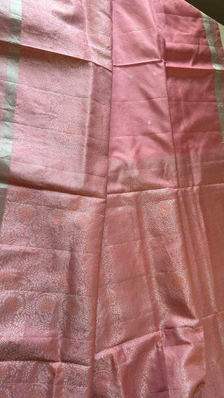 Pastel Pink pure silver zari soft silk saree  zari and hand embroidered blouse