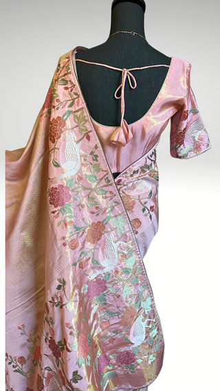 Pure pink silk brocade  silk pure embroidered silk handwoven