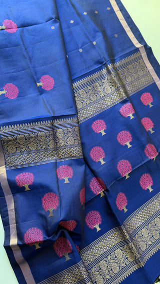 Pure Handloom Soft Silk Saree dark blue silk saree with embroidered  Stitched Blouse Indian handloom wedding pattu Saree Online USA Ready to Ship Saree Online USA Easy Drape