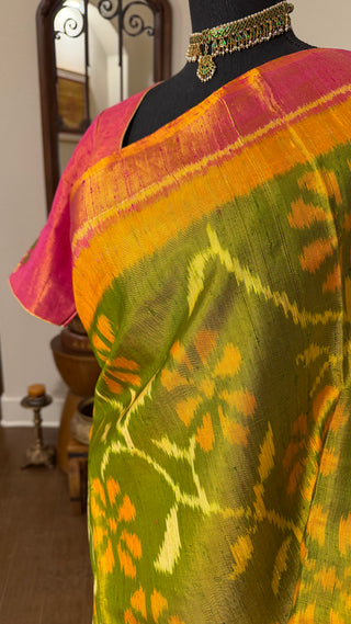 Patola Silk Saree pure silk saree raw silk finish with stitched blouse Partywear pooja wear ready to ship Saree USA