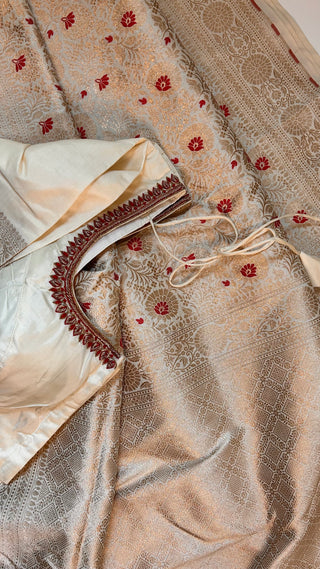 Benerasi Handloom silk saree Katan silk saree online shopping with prestitched blouse