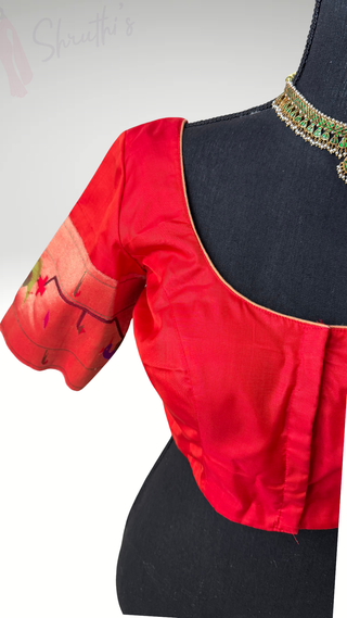 Red silk blouse Gold pure zari Paithani blouse online usa silk blouses ready to wear online shopping blouse online (Copy)