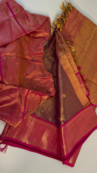 Tissue kanjivaram silk saree with stitched Indian wedding muhurtam silk bridal blouse online shopping usa