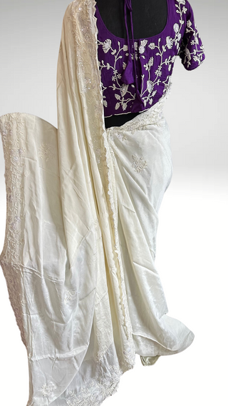 Georgette white  saree  silk saree embroidered border online