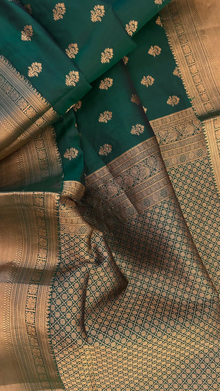 Bottle Green Handloom Kanjivaram Silk Saree with Embroidered Blouse – Wedding & Party Wear Saree Online USA
