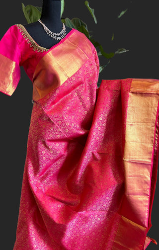 Pure bridal kanchi pattu saree online pink brocade kanchi pattu sare kanjivaram silk saree usa with stitched blouse embroidered blouse online usa