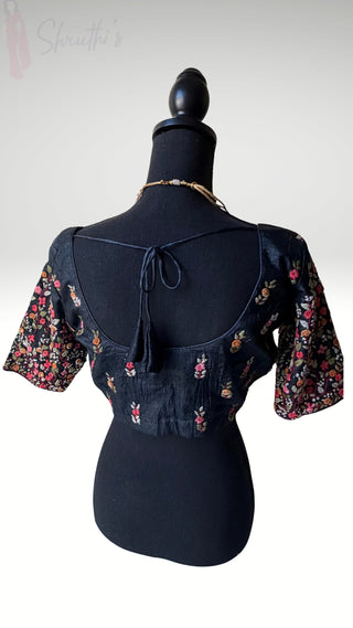 Black pure Tussar silk blouse embroidere  stitched blouse online usa silk blouses ready to wear online shopping blouse online