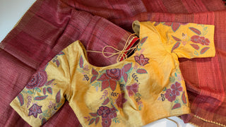 Salmon pink saree Handloom silk Tussar with embroidery silk blouses zari borders and fine checks Partywear bridesmaids